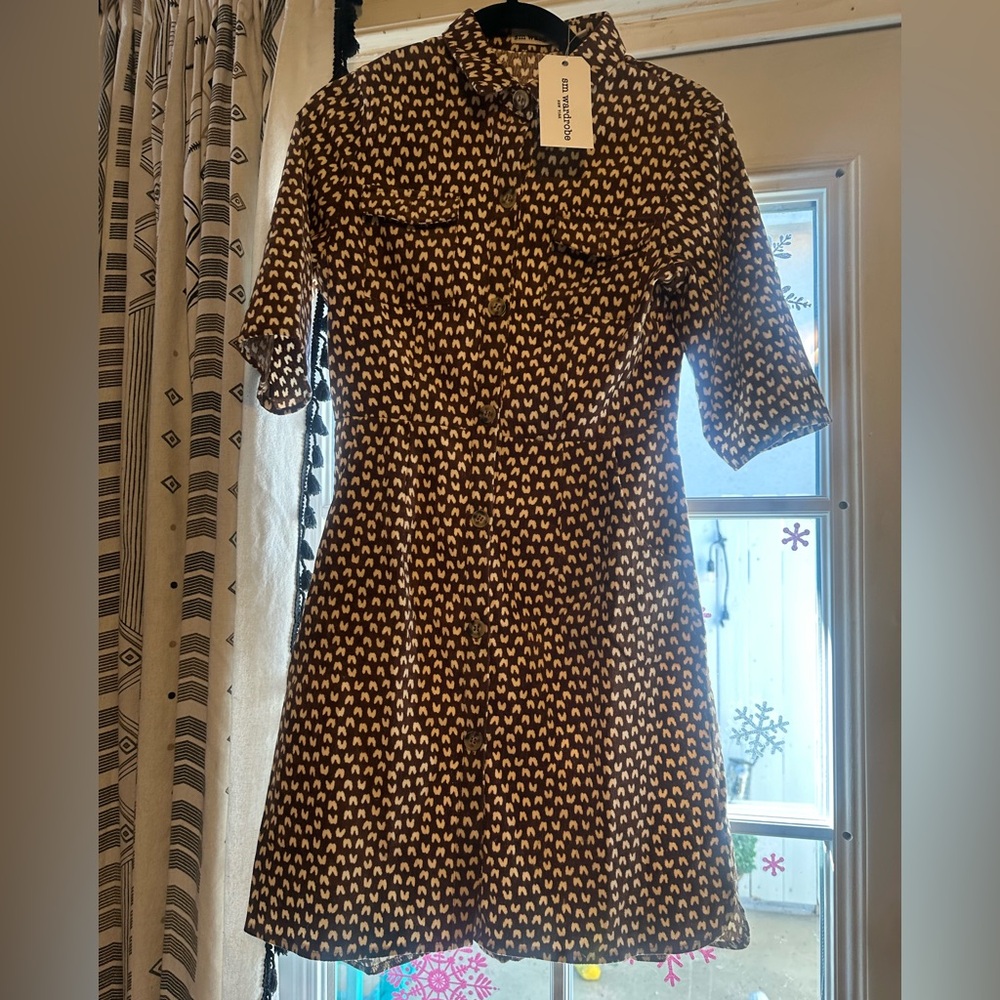 Sm Wardrobe Size Small corduroy Dress Brown with cream design